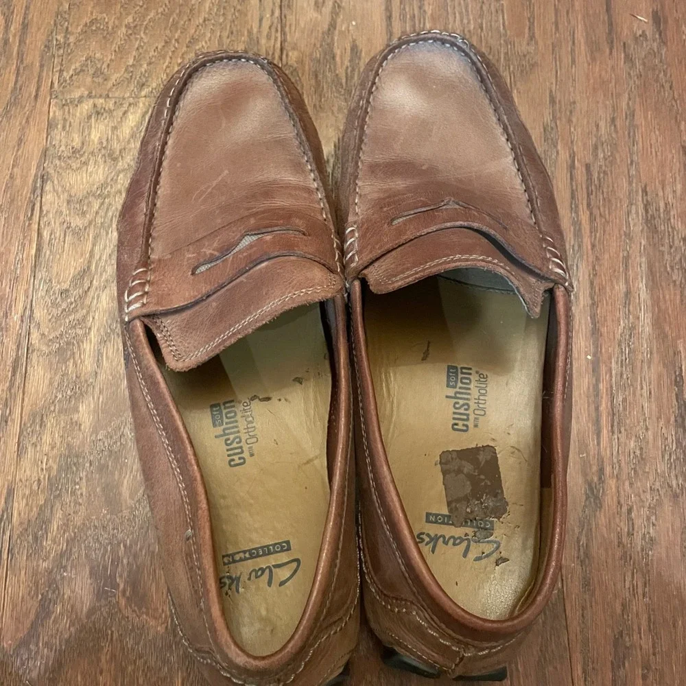 Clarks Loafers Mens Brown Leather Penny Driving Mocs Old Money Size 10M